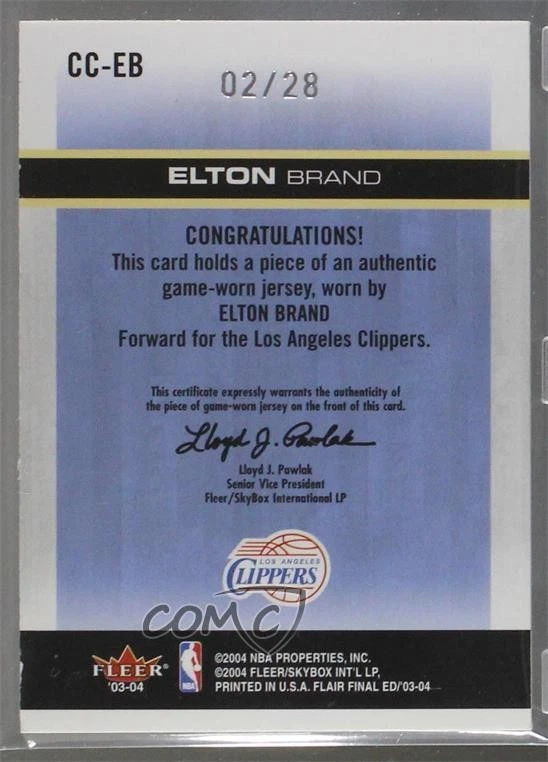 2003-04 Flair Final Edition Platinum Team Win Total /28 Elton Brand #CC-EB Patch - Image 2 of 2