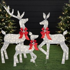 4ft 3-Piece 2D Lighted Christmas Deer Family Set Large Outdoor Yard Reindeer US