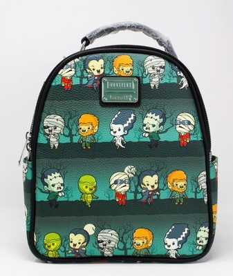 Loungefly Universal Monsters Chibi Characters All Over Print Mini Backpack NWT