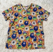 White Cross Halloween M Nursing Scrub Top Witch Mummy Frankenstein Cat Medium