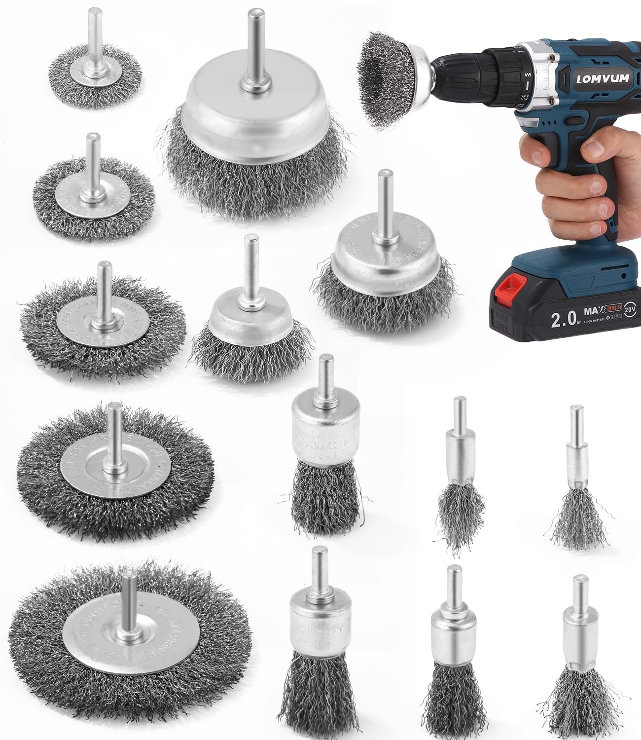 Kureny 14 Pezzi Spazzole Metalliche per Trapano: Kit Acciaio Inox