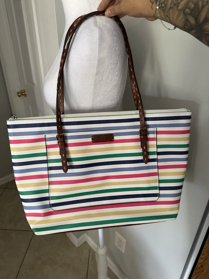 Bolso/bolso de mano Westport grande a rayas St. John's Bay excelente estado Foto 2 de 4