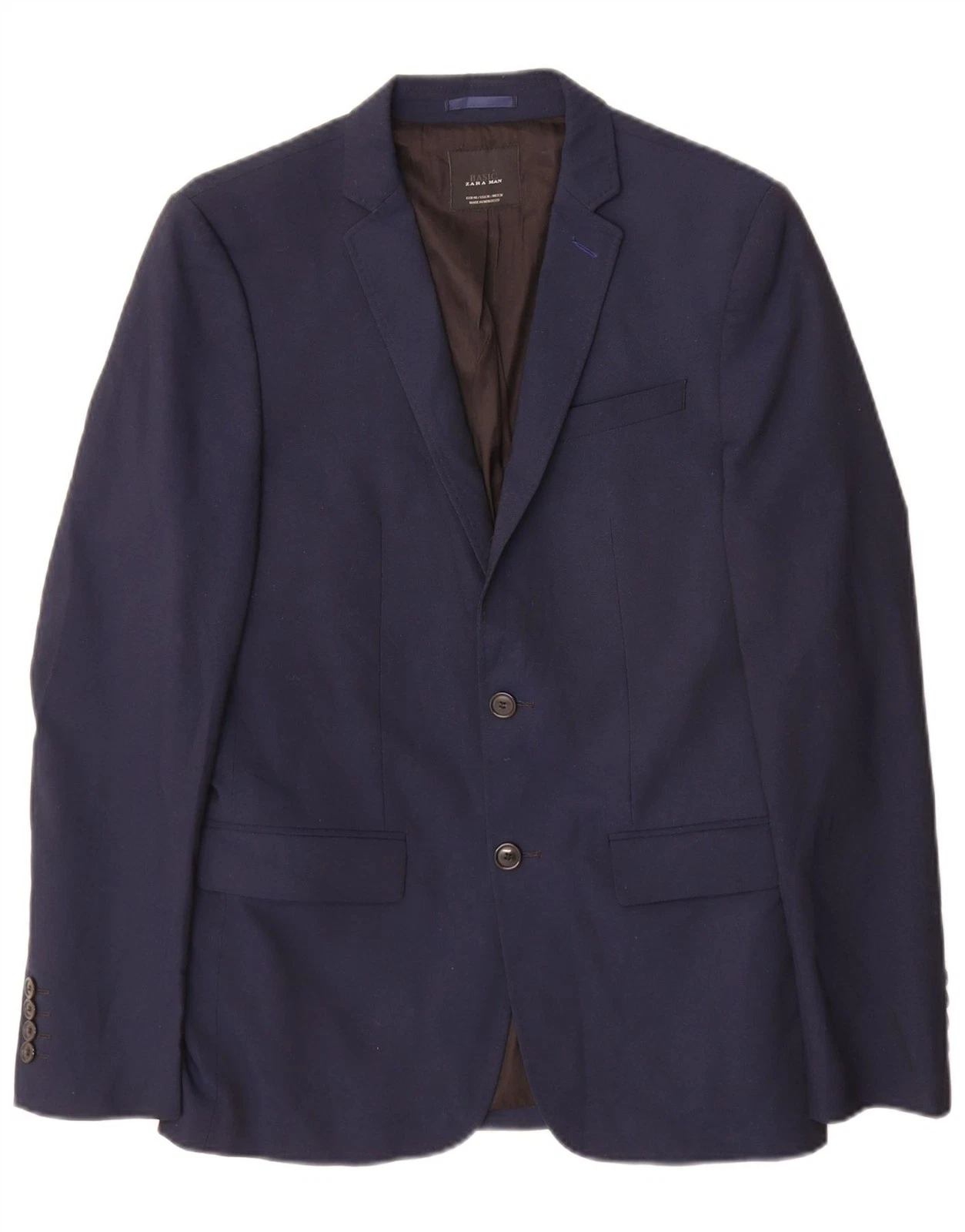 Zara Mens 2 Button Blazer Jacket EU 48 Medium Navy Blue Polyester NW10