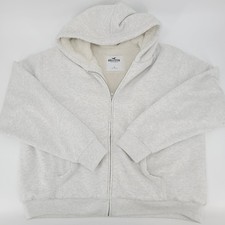 Hollister Sherpa Lined Zip Up Hoodie L NWOT Heather Grey Heavyweight Cozy