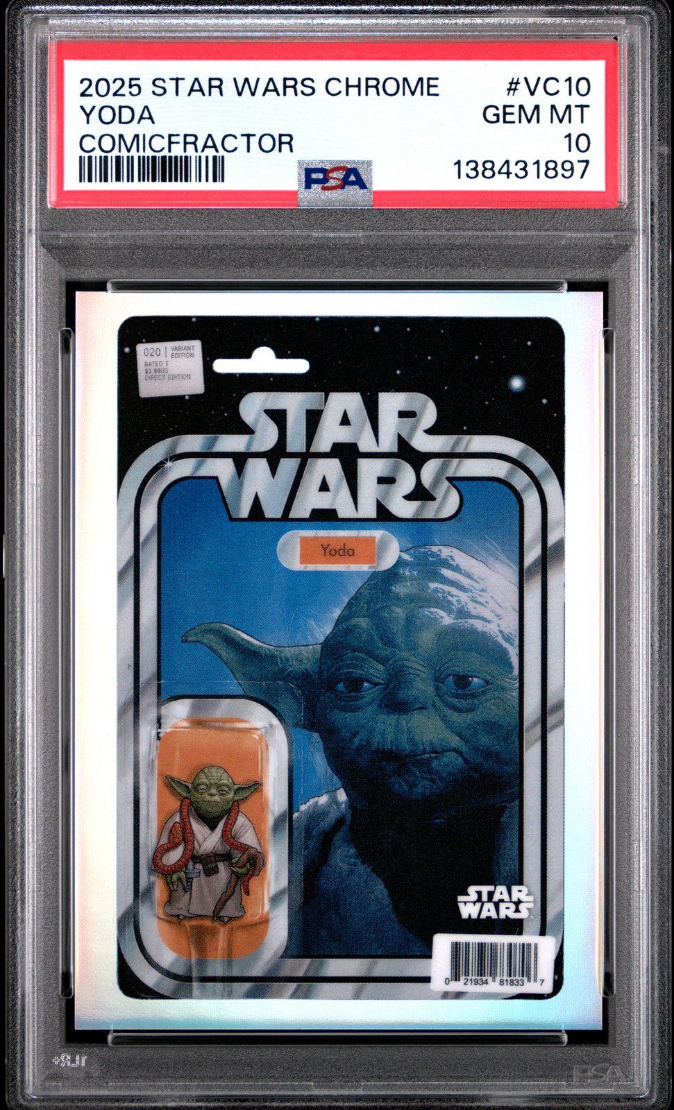 2025 TOPPS CHROME STAR WARS COMICFRACTOR #VC10 YODA PSA 10 view 1