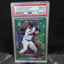 2022 Bowman Draft CHASE DeLAUTER PSA 10 1st  Green sparkle refractor /99 low pop