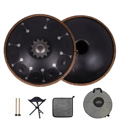 Handpan 22 Pouces 440Hz Ré Mineur 10 Notes Noir Mandala Instrument de Percussion - Photo 1/4