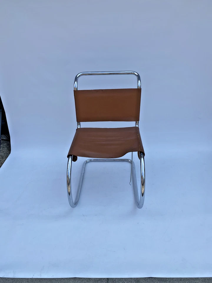 Mies van der Rohe MR10 Dining Chair 1960s Midcentury Chrome Leather Art Deco - Изображение 3 из 4