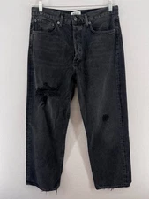 AGOLDE Jeans Womens 30 90s Crop High Rise Distressed Button Fly Shutter Black
