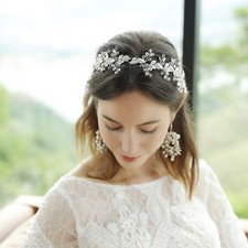Crystal Bridal Headbands Wedding Headpieces Leaves Design Silver 12.6''