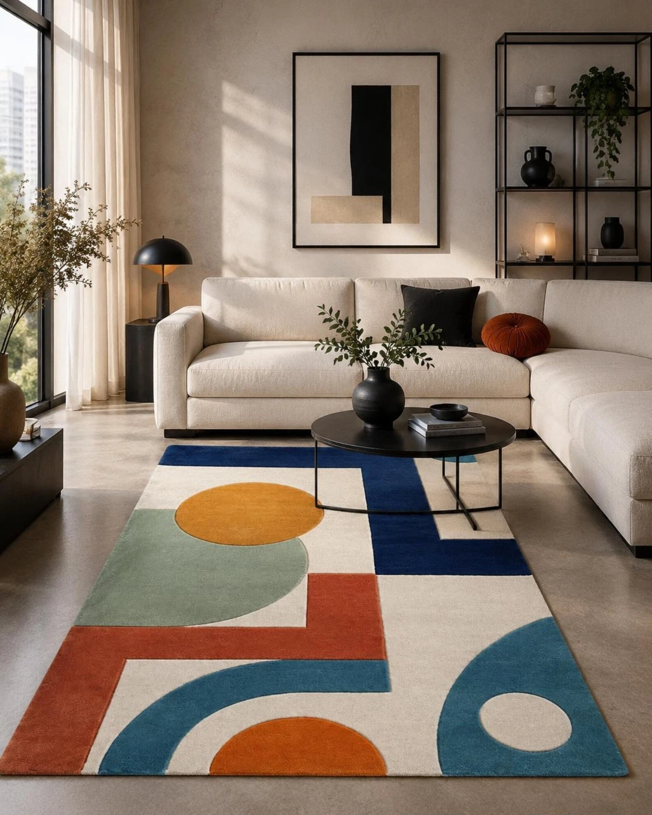 Hand Tufted Geometric, Modern Abstract Rug, Scandinavian Contemporary Area Rug