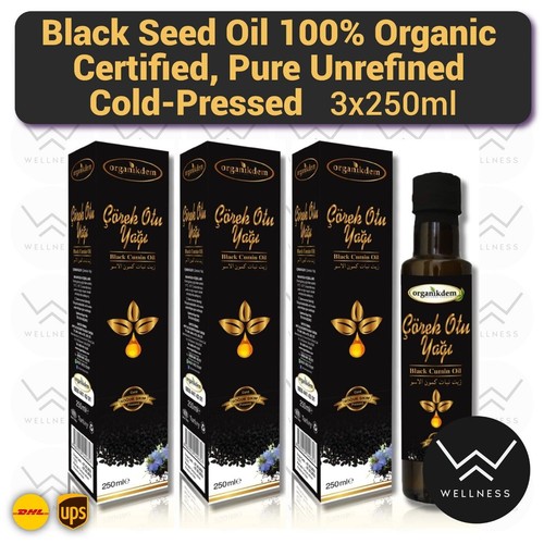 Black Seed Oil 100% Organic, Pure Unrefined (Cold-Pressed Black Cumin Oil) -3LOT