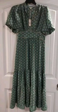 Max Studio Floral Tiered Maxi Dress In Green/cream Poppies Field Sz S