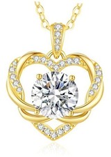 Moissanite Heart Necklace for Women 925 Sterling Silver Fine 18K Gold-2 carats