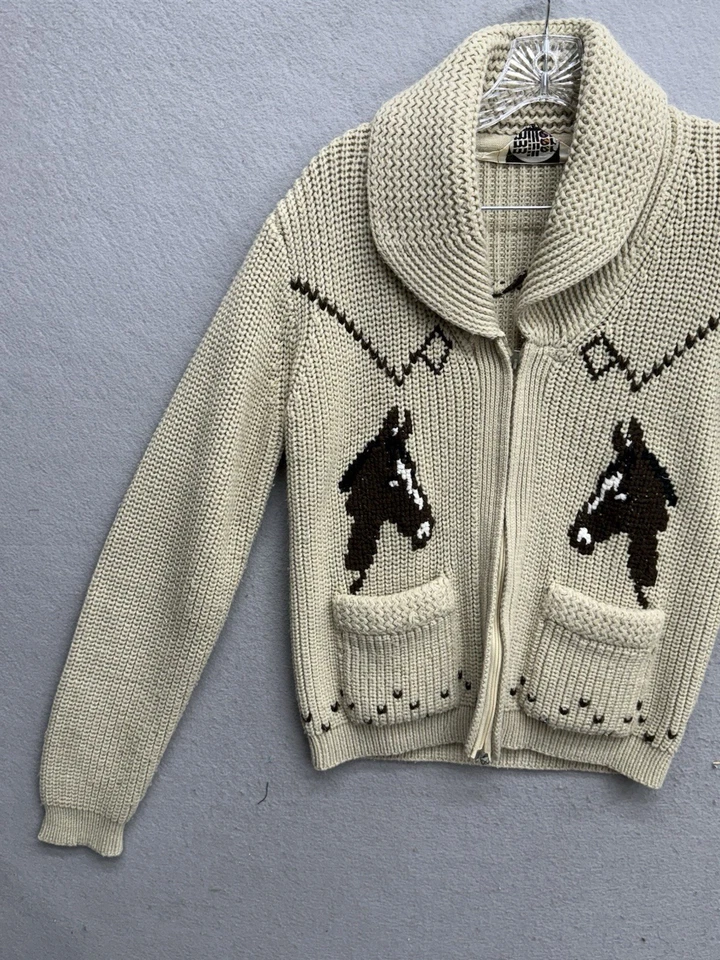 Cardigã vintage Miller mistura mista cavalo zíper tamanho S rodeio western country anos 70’ - Imagem 3 de 4