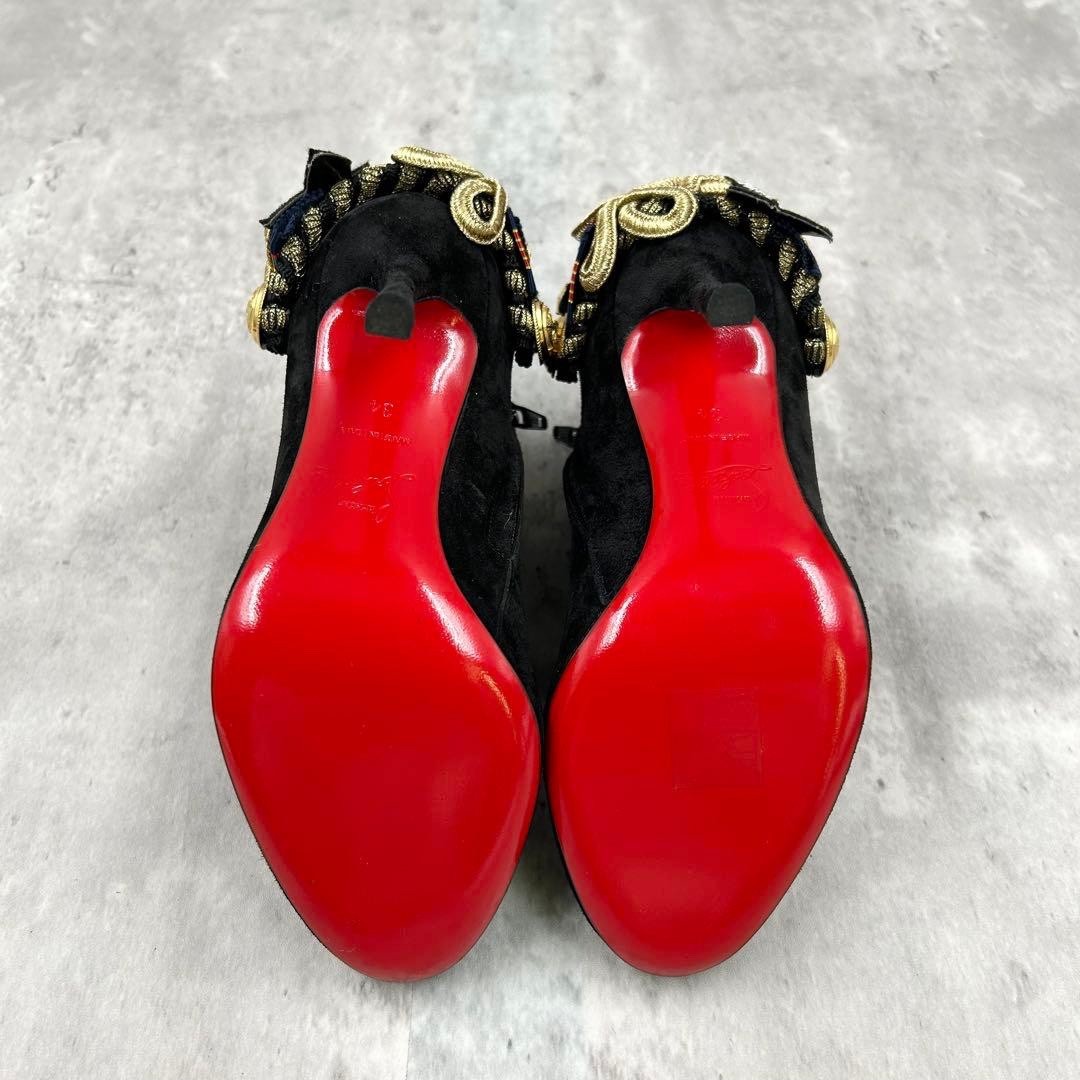 Christian Louboutin Side Zip Heels Short Boots Black Gold color