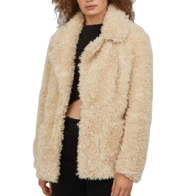 H&M DIVIDED Cream Faux Fur SHAGGY TEDDY BEAR Faux Curly Lamb JACKET/COAT sz S