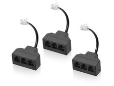 RJ11 Cable 3 Way Telephone Splitter 3 Pack, Black, Splitter 6P4C Connector