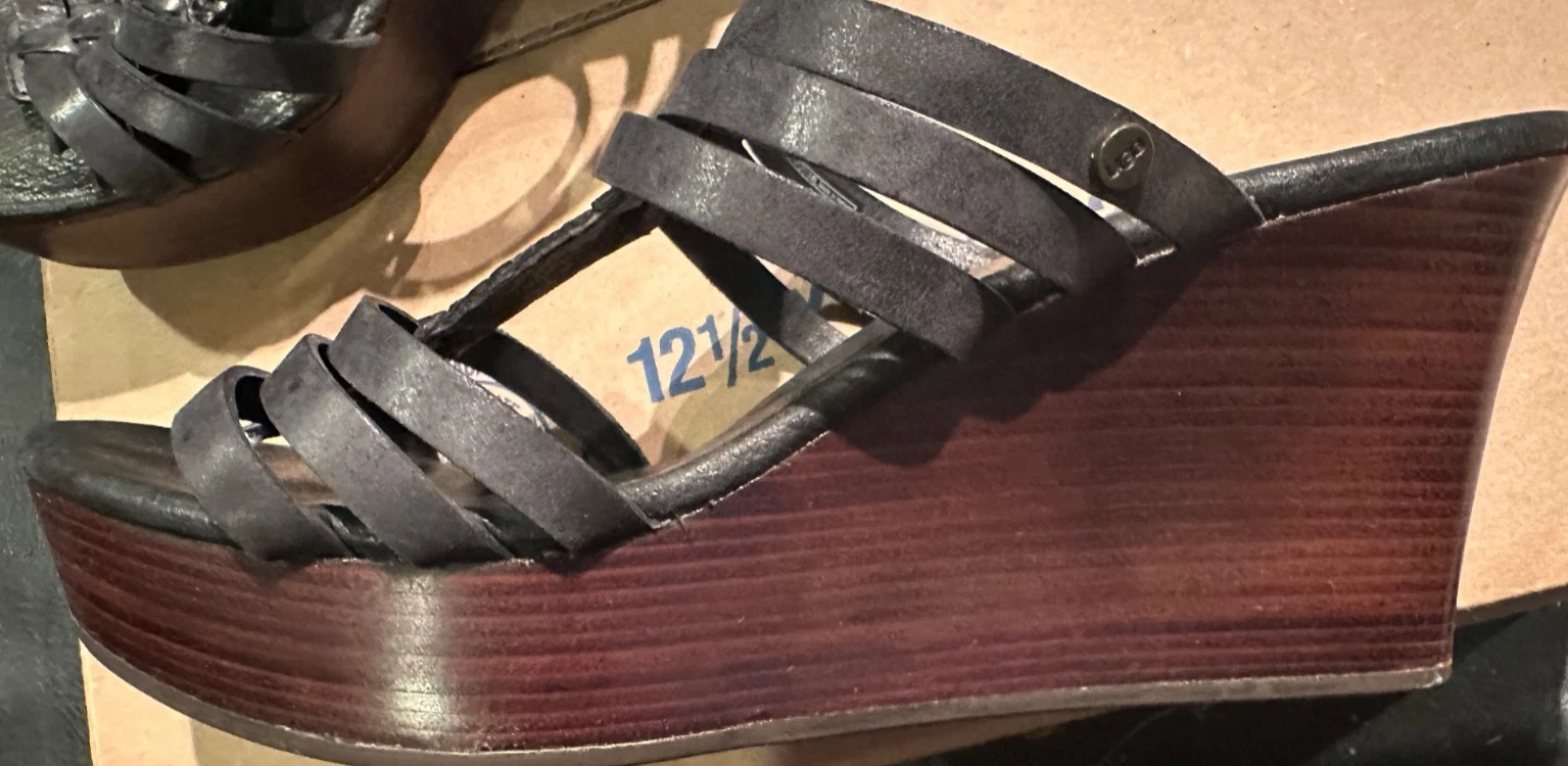 Ugg sandali neri pelle legno plateau zeppa scarpe donna 7 5 7 1 2