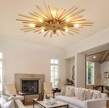 Yunnix Semi Flush Mount 8 Light Gold Chandelier Sputnik Light Gold Modern 3191T