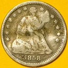 1858-O U.S. SEATED LIBERTY SILVER HALF 1/2 DIME 5c COIN (Fine), 1.6M Mintage!