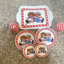 Chein Raggedy Ann  Andy 1972 Vintage Tin Tea Set Toy for Ages 3-4  8-11 Years