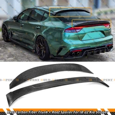 FOR 2018-23 KIA STINGER REAL CARBON FIBER REAR TOP ROOF + HIGHKICK TRUNK SPOILER