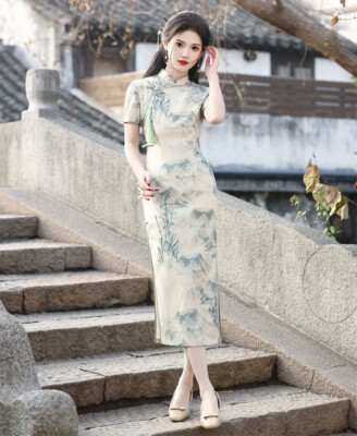 Chinese Style Retro Lady Slim Qipao Dress Side Slit Cheongsam Party Long  Gowns | eBay