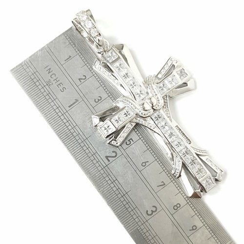 Sterling Silver Cross 925 Pendant Large Men's Cubic Zirconia Stones Hallmarked - Picture 2 of 11