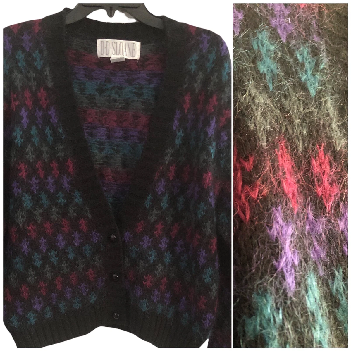 Vintage ’s ’s FUZZY WOOL MOHAIR CARDIGAN SWEATER Oversized Soft Women’s M L