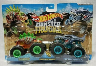 2021 HOT WHEELS MONSTER TRUCKS MOTOSAURUS VS MEGA WREX  DEMOLITION DOUBLES 1:64