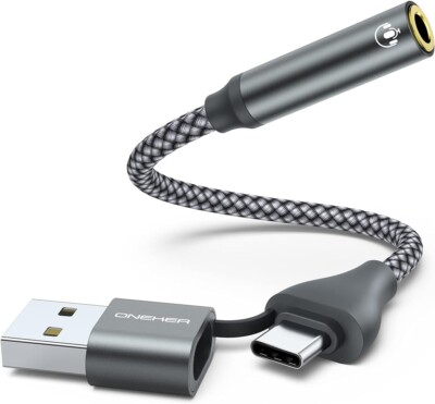USB to 3.5mm Audio Adapter,2-in-1 USB A/USB Type C to 3.5mm Female Jack Cable...