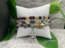 3 PC Handmade Boho Beaded Stackable 7 Plus Stretch Bracelet Set Clover B2503