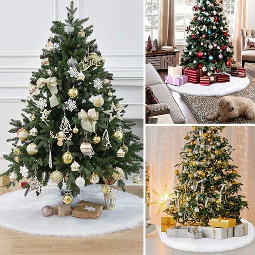 30'' Christmas Tree Skirt Plush Faux Fur Mat Home Xmas Floor Cover Ornament Deco - Picture 9 of 12
