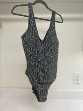 Athleta Seychelles One Piece Swimsuit Black Ivory Print Bathing Suit Size XL