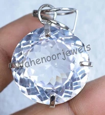 Natural Montana White Sapphire 25 mm Round 925 Sterling Silver Pendant See Video