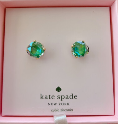 Kate Spade Bright Ideas CZ Stud Earrings, Emerald, New in