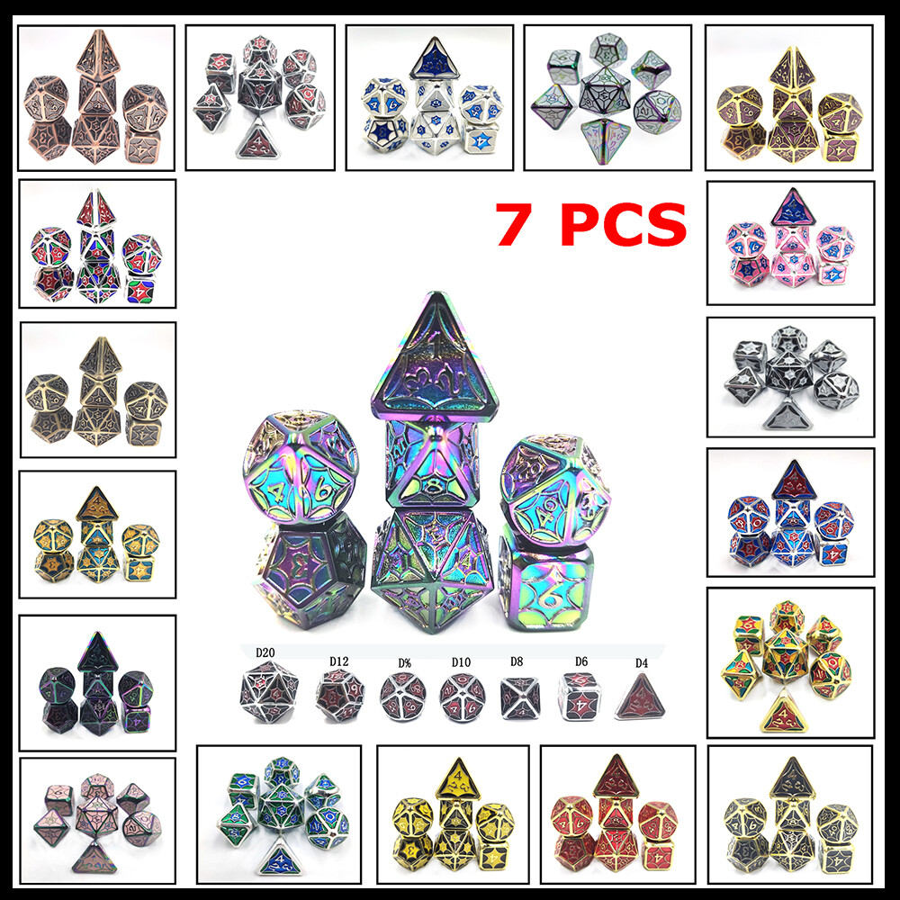 Metal Dice Set For D&D – 7-Piece Polyhedral Set (D4, D6, D8, D10, D%, D12, D20) – Zinc Alloy With Black Velvet Bag - View #5
