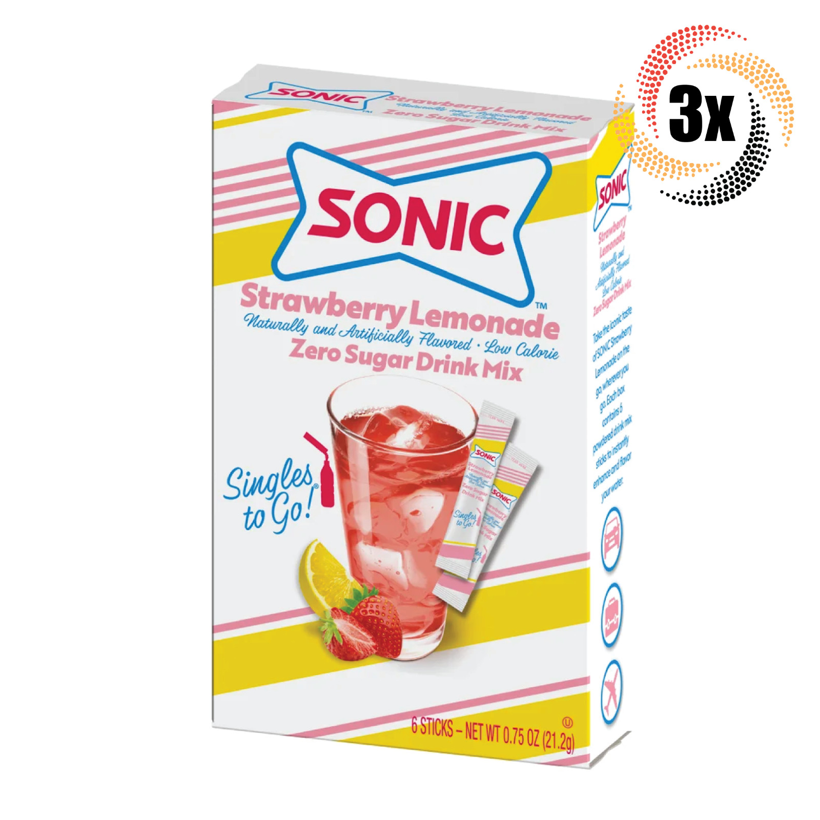 3 упаковки клубнично-лимонадной смеси Sonic Singles To Go по 6 пакетиков в каждой по 75 унций 2390₽