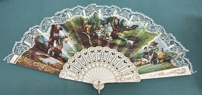 Rare Goya El Cacharrero Silk Lace Hand Fan La Vendimia Unique Artwork Frame 6