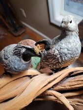 Wooden Hand Carved/ Constructed painted Quail birds-Signed Matthew Placzek.