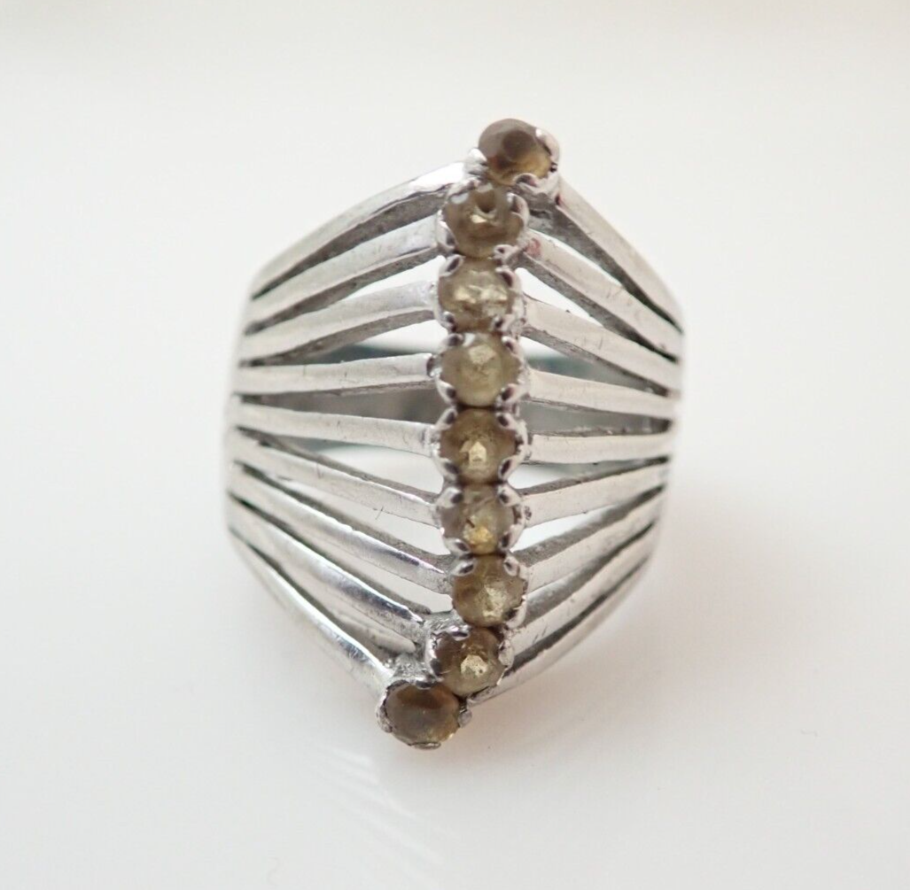 Vintage NF Designer Signed Citrine Sterling Silver Band Ring