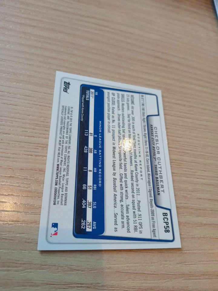 Cheslor Cuthbert Rookie Auto Signed MLB Baseball Card Kansas City Royals  - Image 2 of 2