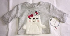 NB Koala Kids Pretty Bear Reindeer Fleece Long Sleeves Top 0-3M Light Grey NEW