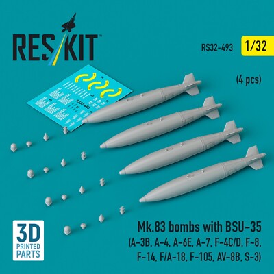 Mk.83 bombs with BSU-35 4pcs Scale 1:32 ResKit RS32-0493 for Model Kit Aircraft