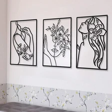 CHENGU 3 Pieces Metal Minimalist Abstract Woman Wall Art Line Drawing Wall Art D
