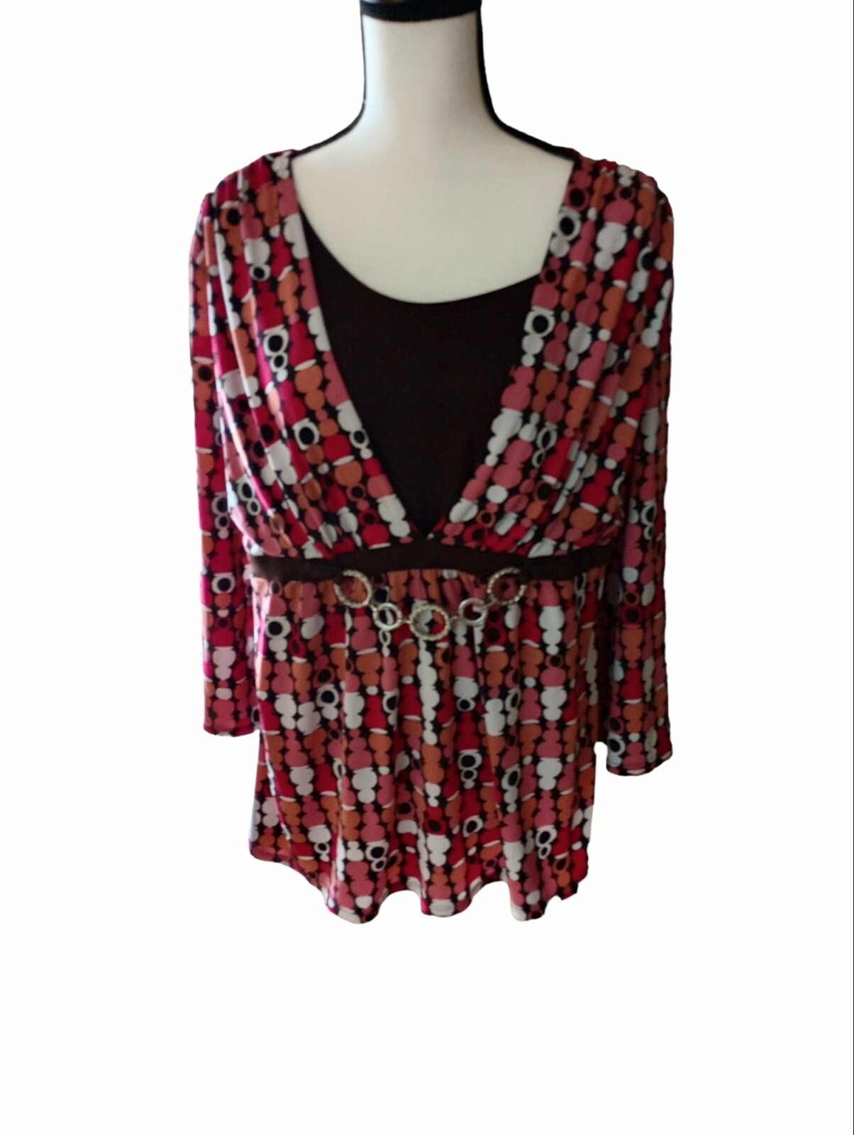 Notations Multi Colored Blouse Silver Chain Embel… - image 1