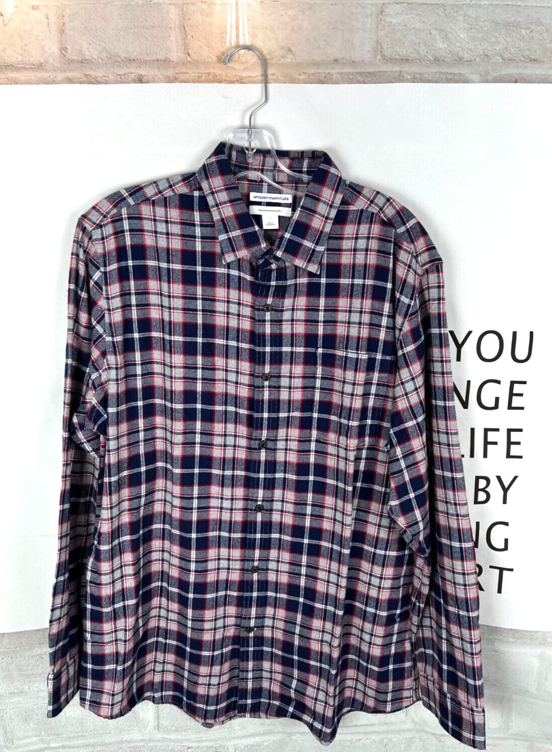 Amazon Essentials Cotton Plaid Checked Shirt Blue… - image 2