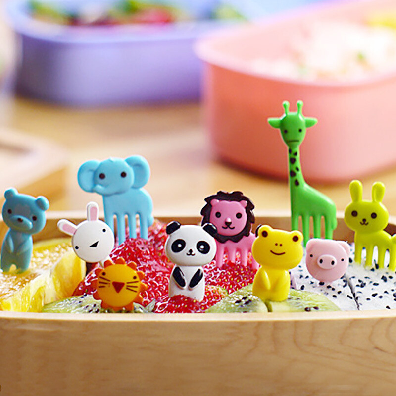 Set of 10pcs Cute Animals Food Picks Mini Cartoon Toothpick Fruit Forks
