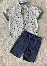 Lot of 2 Boy's GAP Kids Blue Shorts, Penguin Pineapple Button Down Shirt Size 6